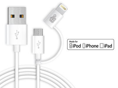 Apple iPhone 7 - Cavo Dati e Ricarica Usb A - Lightning + Micro Usb ** Certificato MFI ** Bianco