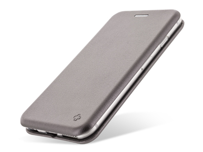 Apple iPhone 7 Plus - Custodia EcoPelle serie CURVED colore Grigio Completa di Case interna Trasparente