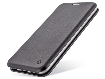 Samsung SM-N960 Galaxy Note 9 - Custodia EcoPelle serie CURVED colore Nero Completa di Case interna Trasparente