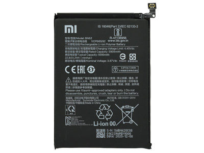 Xiaomi Redmi 9T - BN62 Batteria 6000 mAh + Adesivo **Bulk**