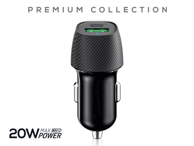Wiko Jerry - Car charger Dual Premium Collection Usb A/Type-C 20W 3A Black