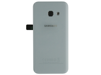 Samsung SM-A320 Galaxy A3 2017 - Cover Batteria in vetro + Vetrino Camera + Adesivi Azzurro