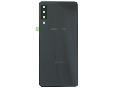 Samsung SM-A750 Galaxy A7 2018 - Cover Batteria in vetro + Vetrino Camera + Adesivi Nero  vers. Dual Sim
