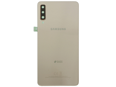 Samsung SM-A750 Galaxy A7 2018 - Cover Batteria in vetro + Vetrino Camera + Adesivi Oro  vers. Dual Sim