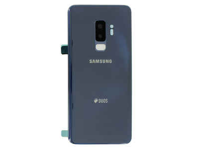 Samsung SM-G965 Galaxy S9 + - Cover Batteria in vetro + Vetrino Camera + Vetrino Flash  Coral Blu  vers. Dual