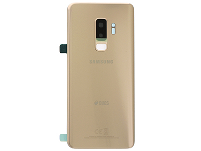 Samsung SM-G965 Galaxy S9 + - Cover Batteria in vetro + Vetrino Camera + Vetrino Flash  Oro  vers. Dual Sim