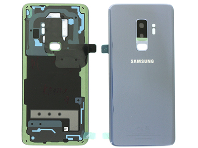 Samsung SM-G965 Galaxy S9 + - Cover Batteria in vetro + Vetrino Camera + Vetrino Flash  Blu