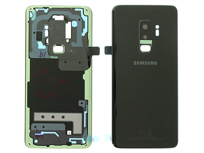 Samsung SM-G965 Galaxy S9 + - Cover Batteria in vetro + Vetrino Camera + Vetrino Flash  Nero