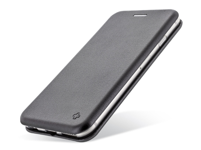 Apple iPhone X - Custodia EcoPelle serie CURVED colore Nero Completa di Case interna Trasparente