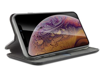 Apple iPhone Xs Max - PU Leather Case CURVED  Black Tpu transparent case inside