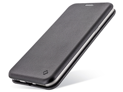 Apple iPhone Xr - PU Leather Case CURVED  Black Tpu transparent case inside