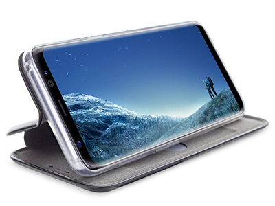 Samsung SM-A405 Galaxy A40 - Custodia EcoPelle serie CURVED colore Nero Completa di Case interna Trasparente