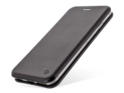 Apple iPhone 13 Mini - Custodia EcoPelle serie CURVED colore Nero Completa di Case interna Trasparente