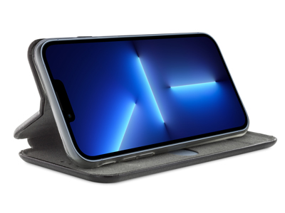 Apple iPhone 13 Pro Max - PU Leather Case CURVED  Black Tpu transparent case inside