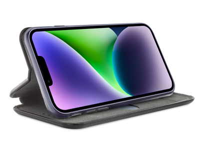 Apple iPhone 14 Plus - Custodia EcoPelle serie CURVED colore Nero Completa di Case interna Trasparente