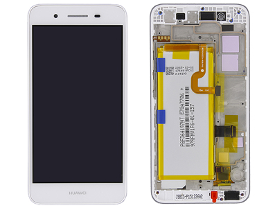 Huawei P8 Lite Smart - Lcd + Touchscreen + Frame + Batteria +Altoparlante + Switch Tasti Lat. Bianco