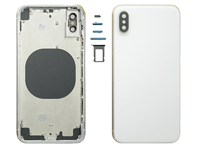 Apple iPhone X - Frame in metallo +Tasti Laterali + Sportellino Sim + Back Cover + Vetrino NO LOGO Bianco