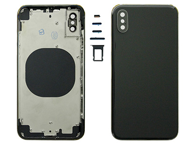Apple iPhone X - Frame in metallo +Tasti Laterali + Sportellino Sim + Back Cover + Vetrino NO LOGO Nero