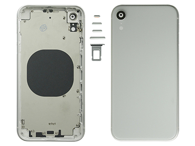 Apple iPhone Xr - Frame in metallo +Tasti Laterali + Sportellino Sim + Back Cover + Vetrino NO LOGO Bianco