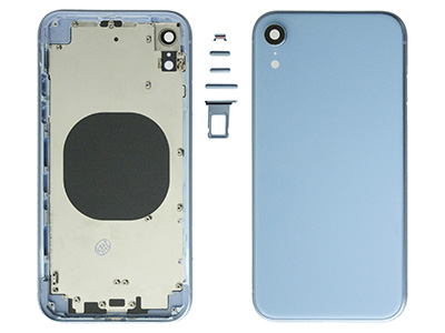 Apple iPhone Xr - Metal Frame + Side Keys + Sim Holder + Back Cover + Glass NO LOGO Blue