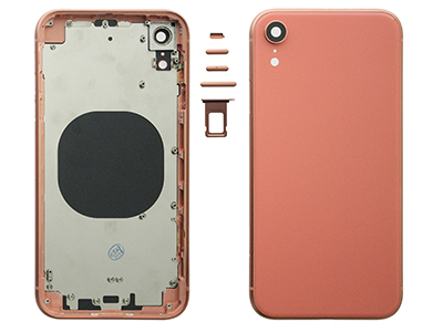 Apple iPhone Xr - Metal Frame + Side Keys + Sim Holder + Back Cover + Glass NO LOGO Pink
