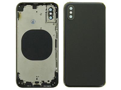 Apple iPhone Xs - Metal Frame + Side Keys + Sim Holder + Back Cover + Glass NO LOGO Black