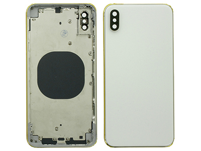 Apple iPhone Xs Max - Frame in metallo +Tasti Laterali + Sportellino Sim + Back Cover + Vetrino NO LOGO Bianco