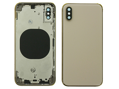 Apple iPhone Xs - Metal Frame + Side Keys + Sim Holder + Back Cover + Glass NO LOGO Gold