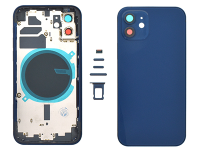 Apple iPhone 12 - Frame in metallo +Tasti Laterali + Sportellino Sim + Back Cover + Vetrino NO LOGO Blu