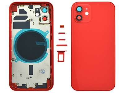 Apple iPhone 12 - Metal Frame + Side Keys + Sim Holder + Back Cover + Glass NO LOGO Red