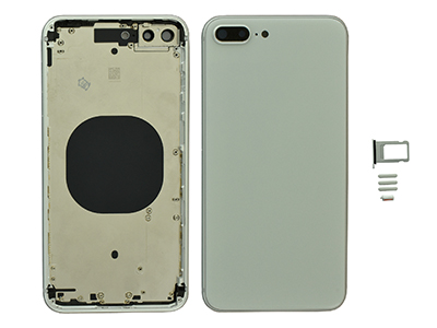 Apple iPhone 8 Plus - Metal Frame + Side Keys + Sim Holder + Back Cover + Glass NO LOGO Silver