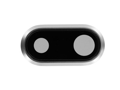 Apple iPhone 8 Plus - Anello Esterno Camera Posteriore + Vetrino Silver per Vers. Bianco