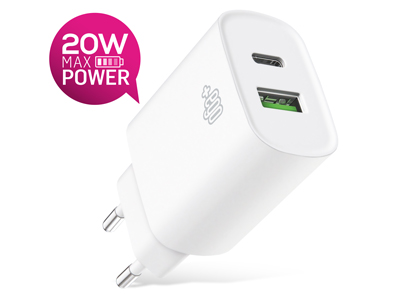 Huawei MatePad T10s - Wall Charger dual output Usb A - Usb C PD 20W White