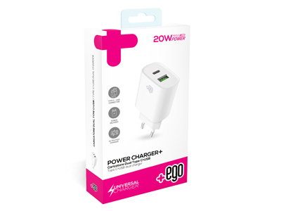 Apple iPhone 13 Pro - Wall Charger dual output Usb A - Usb C PD 20W White