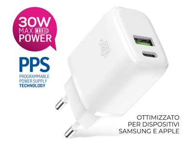 Samsung SM-G998 Galaxy S21 Ultra 5G - Wall Charger dual output  Usb - A/Usb - C PPS PD 30W White