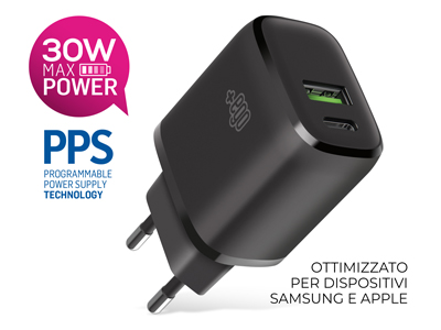 Samsung SM-G357 Galaxy Ace 4 - Wall Charger dual output Usb - A/Usb - C PPS  PD 30W Black
